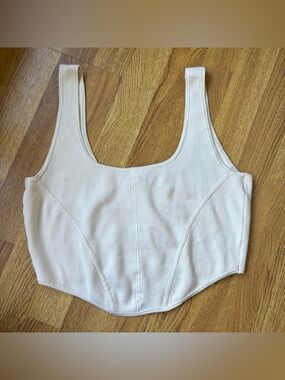 Banana Republic cream knit corset style cropped square neck stretchy tank sz L